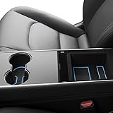 Custom Fit Cup and Center Console Liner Acessories for Tesla Model 3 2017 2018 2019 7-pc Set (Blue Trim)