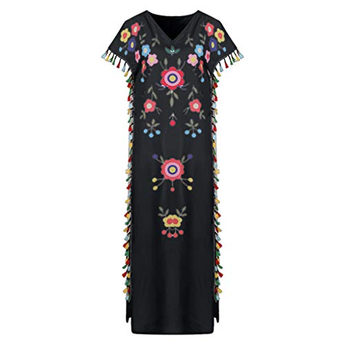 Women's Summer Floral Dresses Sleeveless V- Neck Casual Long Maxi Dress ♛HebeTop♛ Black