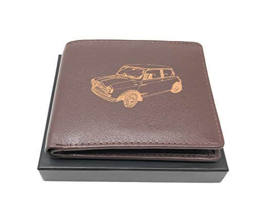 Luxury Engraved Brown Leather Mens Wallet with Iconic Mini Image Card Holder