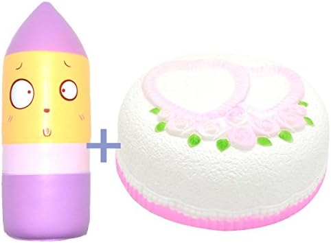 Areedy Slow Rising Squishy Purple Cartoon Pencil+Soft Scented White Flower Cake 2 Pack