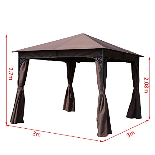 Outsunny Luxus Pavillon Gartenpavillon Partyzelt Festzelt Gartenzelt braun 3x3 m – Bild 6