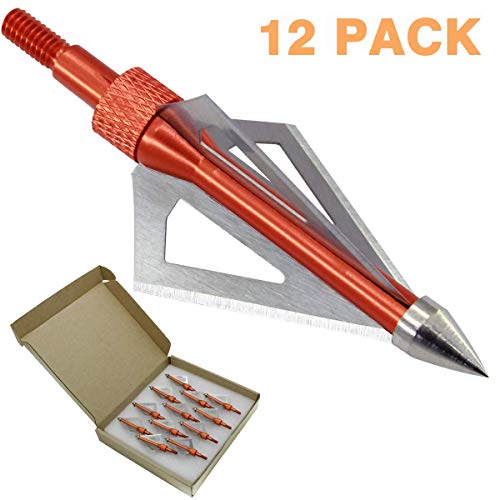 Maifield 125 Grain 3 Fixed Blade Bowhunting Broadheads 6 Pcs 1 1/4 Cutting Diameter Screw-in Archery Hunting Head Arrow Tip Crossbows and Compound Bow Arrows (100 Grain-12PK)