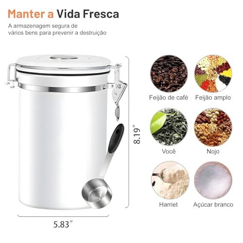 Pote Cafe Hermetico Inox Grãos Café Chá Açúcar Farinha Cereais Pote Armazenamento Cafe Vasilha Café com Colher para Escritórios Domésticos e Assim Por Diante Recipiente Café Aço Inoxidável 2,8L