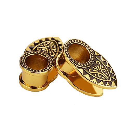 TBOSEN Gold & Black Tribal Ear Tunnels Aztec Plugs Copper Vintage Gauges Earrings Piercings Brass Clip Sold As a pair