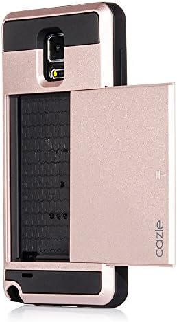 Galaxy Note 4, Dual-layer Heavy Duty Matte Rugged Protective Cover with Slider ID Credit Card Slot Cash Holder for Samsung Galaxy Note 4 by Cazle (Rose Gold)