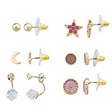 Lux Accessories Pink Goldtone twinkle Star Multi Earring Set (6Pc)