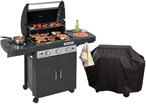 Univers Du Pro Camping Gaz Classic LS Dark 3 Bruleurs Piezo Ignition Stainless Steel Gas Barbecue and Plancha Grill Cast Iron Free Pouch