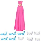 buytra Fashion Handmade Clothes Party Dresses Gown Outfit with Flowers 10 Pairs Crystal Shoes for Barbie Doll Girls Birthday Xmas Gift
