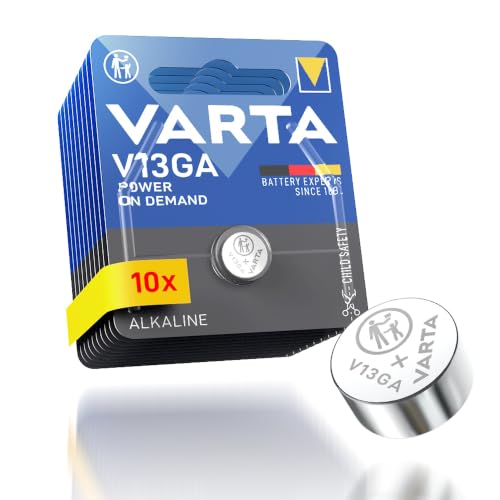 VARTA Coin Cell Batteries V13GA/LR44, Pack of 10, Power on Demand, 1.5 V