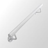 Purife 2 FT Heavy Duty White Metal Stairs Railing Indoor, Wall Mount Pipe Stair Handrail - Hand Rails for Indoor &amp; Outdoor Steps, Banister Deck Porch Patio Railing, Wall Grab Bars for Seniors