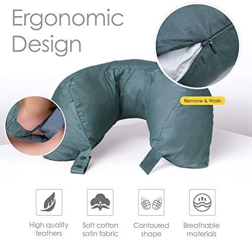Travel Blue Neck Pillow, Luxurious Travel Pillow with 100% Duck and Goose Down Filling and Cotton Satin Cover - Image 4