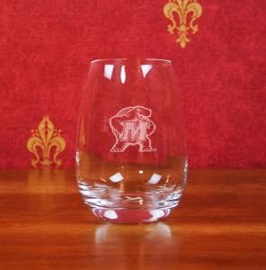 Maryland Terrapins Deep Etched Stemless Red Wine Glass