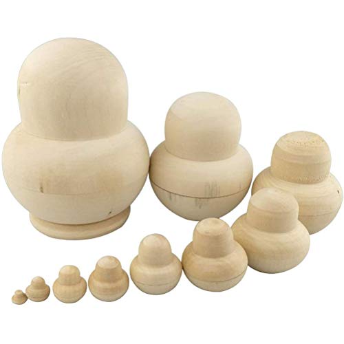 Mrisata Unpainted Russian Nesting Dolls 10 Layers Wooden DIY Craft Set for Kids Adults Home Decoration Birthday Gift Party Favors Art Projects 14.5cm Height 10pcs (A)