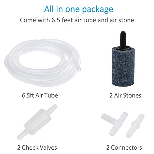 Uniclife Quiet 20 Aquarium Air Pump Dual Outlet with Accessories for 530 Gallon Fish Tank