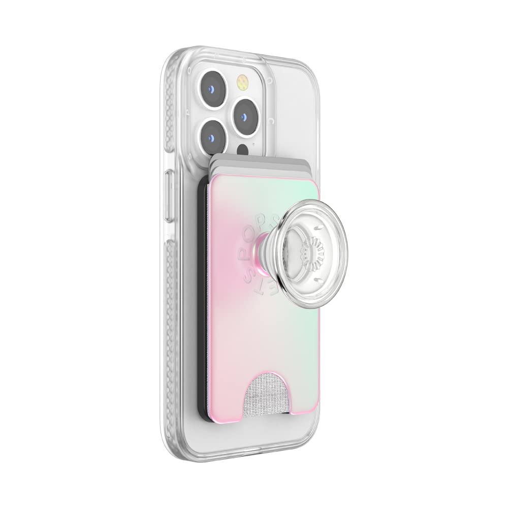 PopSockets Phone Wallet with Expanding Grip and Adapter Ring for MagSafe, Phone Card Holder, Wireless Charging Compatible, Wallet Compatible with MagSafe - Mermaid Pink