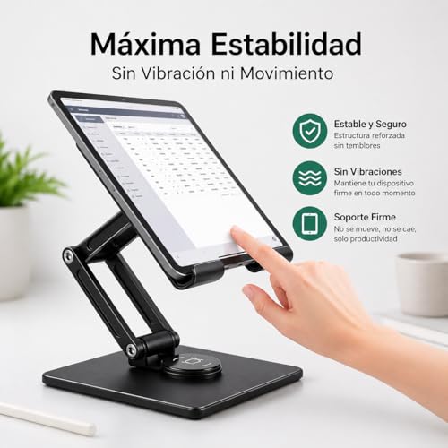 Yoele Soporte Tablet Escritorio Brazo Ajustable Estable – Base Pesada Giratoria 360° para iPad, Kindle y Tablets, Ideal para Oficina, Estudio y Uso Diario