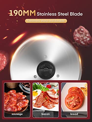 FOHERE Electric Bread Slicer with Adjustable Cutting Thickness (0-15 mm), 200 W Sausage Cutter, 2 x 19 cm Stainless Steel Round Knife, Ham Cutter, Safety Protection