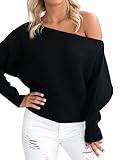 Simplee Women's Casual Off Shoulder Bat Long Sleeve Pullover Knitted Sweater Jumper