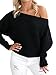 Simplee Women's Casual Off Shoulder Bat Long Sleeve Pullover Knitted Sweater Jumper