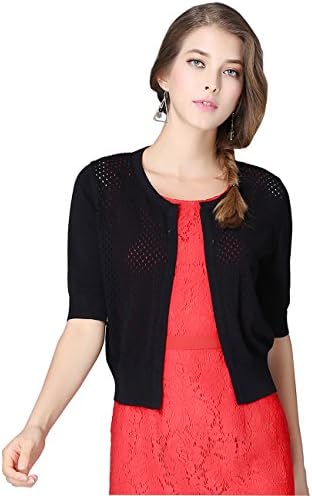 Olisi Women's Half Sleeve Lace Shrug (M, Black)