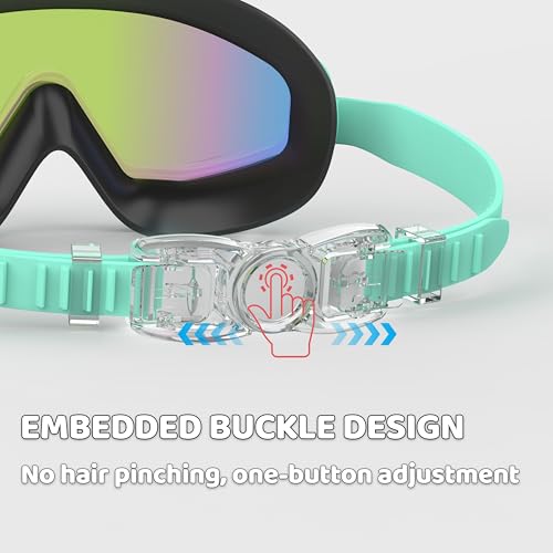 Ambienden Occhialini Nuoto Bambini con Anti-Appannamento, Protezione UV, Vista Ampia, Regolazione a Pulsante, Sigillo in Silicone, Occhialini Piscina Unisex per 3-12 Anni