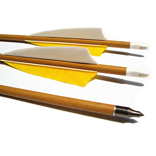 Archery Carbon Arrows,MS Jumpper Wood Grain[Carbon-Fiber Shaft] Arrow Spine 400 For Hunting/Targeting Fletching 4" True Feathers With Points For Compound/Recurve/Long Bow 6Pack (28inch)