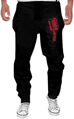 Winter Men Long Red Microphone Sweat Pant Closed Bottom