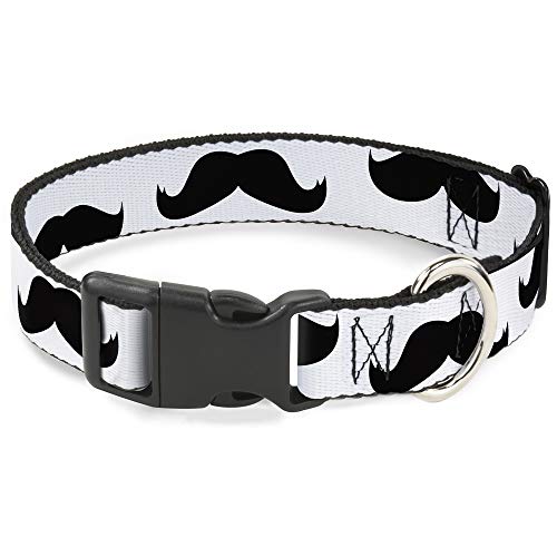 Buckle-Down 6-9" Mustaches White/Black Plastic Clip Collar, Narrow Small