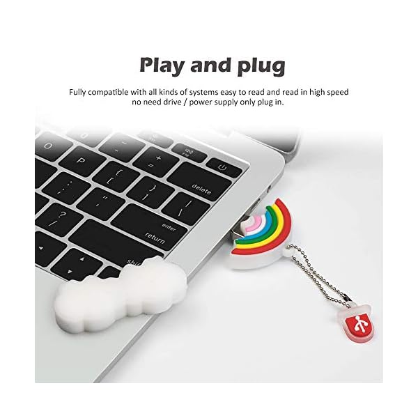 BorlterClamp 32GB USB Stick Netter Karikatur Regenbogen Wolke Muster Speicherstick, Geschenk für Studenten und Kinder – Bild 3