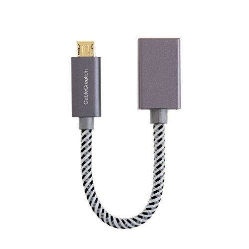 CableCreation Micro USB 2.0 OTG Cable Braided On The Go Adapter Micro USB Male to USB Female for Samsung or other Smart Phones with OTG Function, 6 Inch/ Space Gray Aluminum