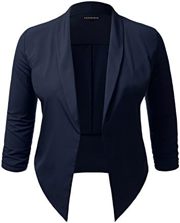 SHOPQUEEN Plus Size Open Front Thin Blazer Cardigan Office Work Formal Jacket NAVY 2XL