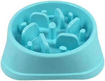 Fan Shape Pet Bowl, Non Skid Plastics Slow Feeder Healthy Eating 8.1"(Blue)