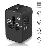 Travel Adapter, International Power Plug Converter UK Plug Adapter Kits with Dual USB Ports Worldwide All in One AC Wall Outlet Charger Adapters for UK, US, AU, Europe & Asia(Black)