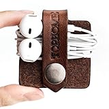 TOPHOME Cord Organizer Holder Headset Headphone Earphone Wrap Winder/Cord Manager Cable Winder with Genuine Leather Handmade Brown