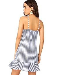 Floerns - Vestido corto sin mangas para mujer, cuello en V, diseño de rayas