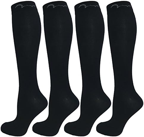 Swell Relief4 Pair Medium Extra Soft Compression Socks, Moderate/Medium Graduated Compression 15-20 mmHg, For Men and Women. Nurses, Running, Travel & Flight Knee-High. Color: Black