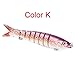 CampFENSE Fishing Lure Bait, 8-segment, 3D Eyes, Extra-Large, Tackle 6# High Carbon Steel Anchor Hook 4 Color Options 5.23Inch/0.67Oz