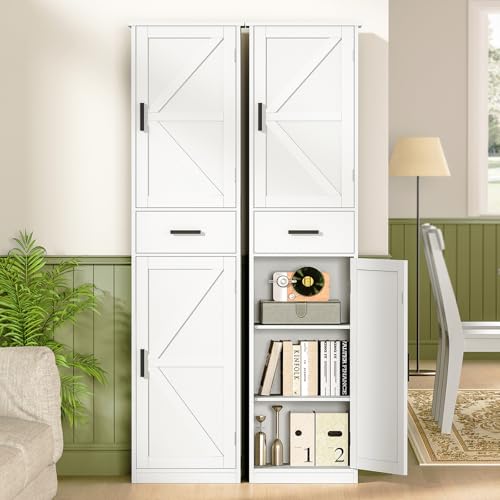 WEENFON 67" H Bathroom Storage Cabinet with 2 Doors & 1 Drawer, Tall Bathroom Cabinet with 6 Shelves, Narrow Bathroom Storage, for Bathroom, Living Room, Kitchen, White, 30×40×170CM