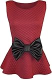 Forever Womens Sleeveless Quilted Wet Look Bow Flared Peplum Party Top