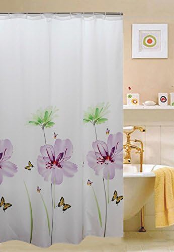 Fabric Shower Curtain,70"X70", Purple Lily, Flowers &amp; Butterflies Printed