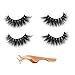 Newcally 3D Mink Eyelashes False lashes Messy Cross Dramatic Lashes 2 Pairs with Free Eyelashes Tweezer