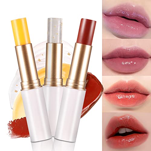 AMY'S DIARY 3Pcs Color Changing Lipstick PH Lipstick Lip Balm ,Aloe Vera Strawberry Carrot Lipstick Rich in Vitamin E ,Temperature Change Long Lasting Waterproof labiales 1
