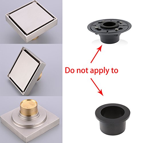 RANDOM 4 inch Square Shower Floor Drain Solid Brass Bathroom Tile Insert Floor Drainer with Removable Strainer Cover Brushed Nickel Finish Anti-clogging for Kitchen, Washroom, Garage and Basement.