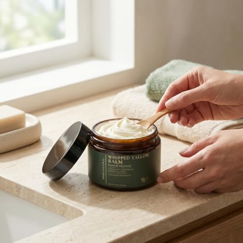 Whipped Beef Tallow Moisturizer - 100% Grass-Fed Tallow Face Balm with Honey, Jojoba Oil, Olive Oil & Sweet Almond Oil - Unscented - 120ml/4oz