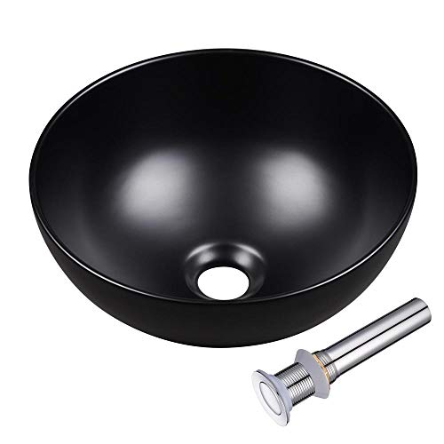 Aquaterior 12" Mini Bathroom Round Bowl Vessel Sink Countertop Porcelain Ceramic Basin with Pop up Drain Black