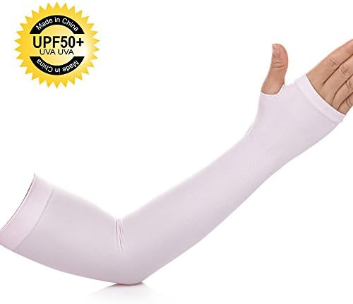 Sports Arm Sleeves 1 Pair Unisex Sun Block UV Protection Warmer or Cooler Band Protective Hands Arm Cover Long Arm Sleeve Glove for all Outdoor Activities Skin Protection Pack of 2 (Pink)