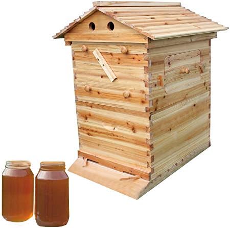 Wooden Bee Hive House,Automatic, with 7 Flow Frames Beekeeping Equipment Set, Wax Boiled Beehive, Beekeeping Equipment, for Beginners & Experienced Beekeepers