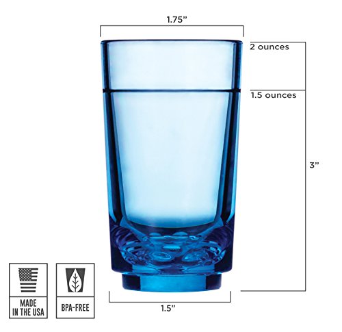 Drinique Elite Shot Glass 2 Ounce | Set of 4 Blue | Premium Unbreakable Tritan Plastic Drinkware Made in USA