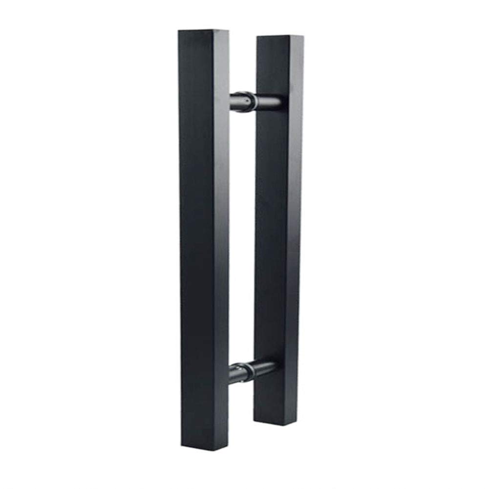 KAIISSA 12" T Bar Barn Door Handle, 304 Stainless Steel Two Sides Glass Shed Door Pull Heavy Duty Bathroom Shower Push Sliding Door Pull Handle Hardware Adaptive 3-12MM Thickness Door Matte Black