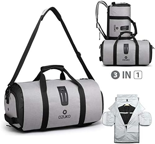 Travel Garment Bag Duffel Backpack - DAYGOS 3 in 1 Suit Cover Storage Bag Business Collapsible Wrinkle Prevention Travel Bag with Shoe Pouch (Gray)